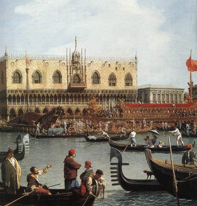 Rückkehr des Bucentoro zum Molo am Himmelfahrtstag (Detail) von Giovanni Antonio Canal